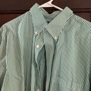 Green and white stripe long sleeve button down